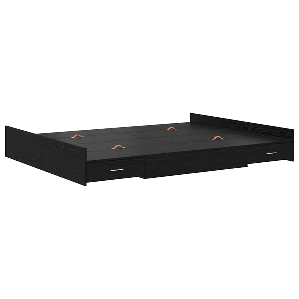 Seng med opbevaring Sort eg 140 x 190 cm Konstrueret træ