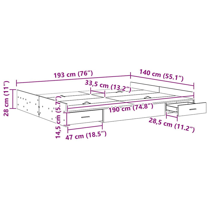 Seng med opbevaring Sonoma eg 140 x 190 cm Konstrueret træ