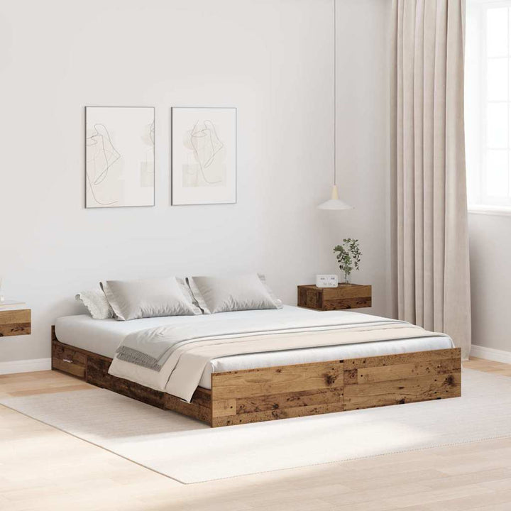 Seng med opbevaring Gammelt træ 140 x 190 cm Konstrueret træ