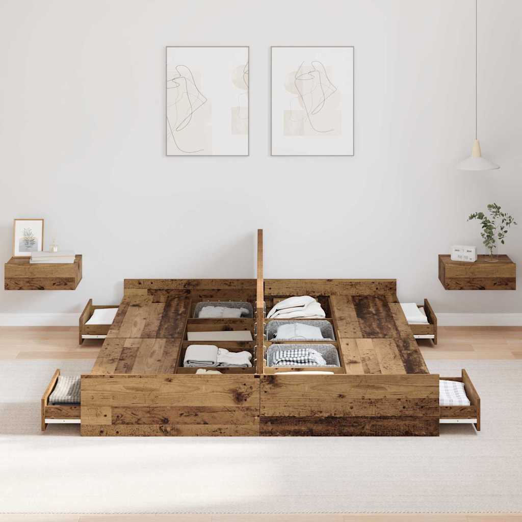 Seng med opbevaring Gammelt træ 140 x 190 cm Konstrueret træ