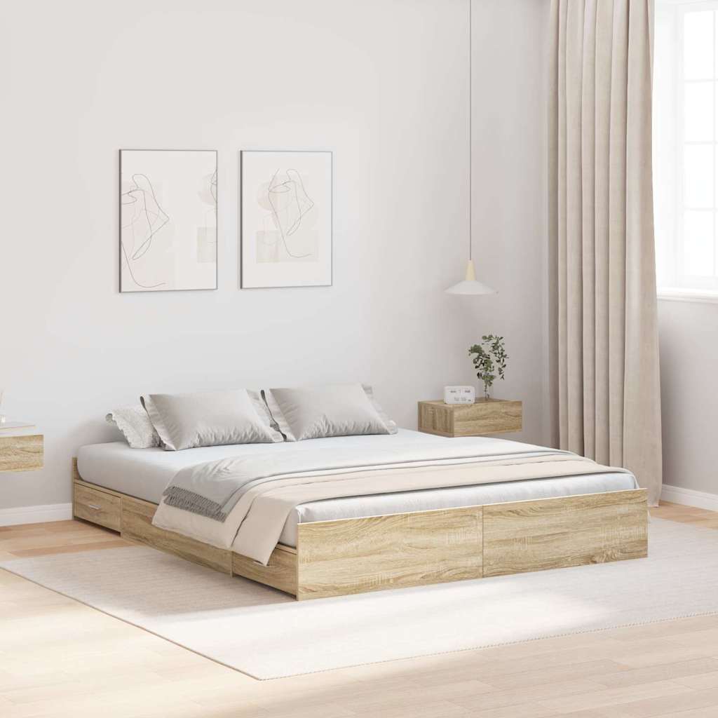 Seng med opbevaring Sonoma eg 135 x 190 cm Konstrueret træ