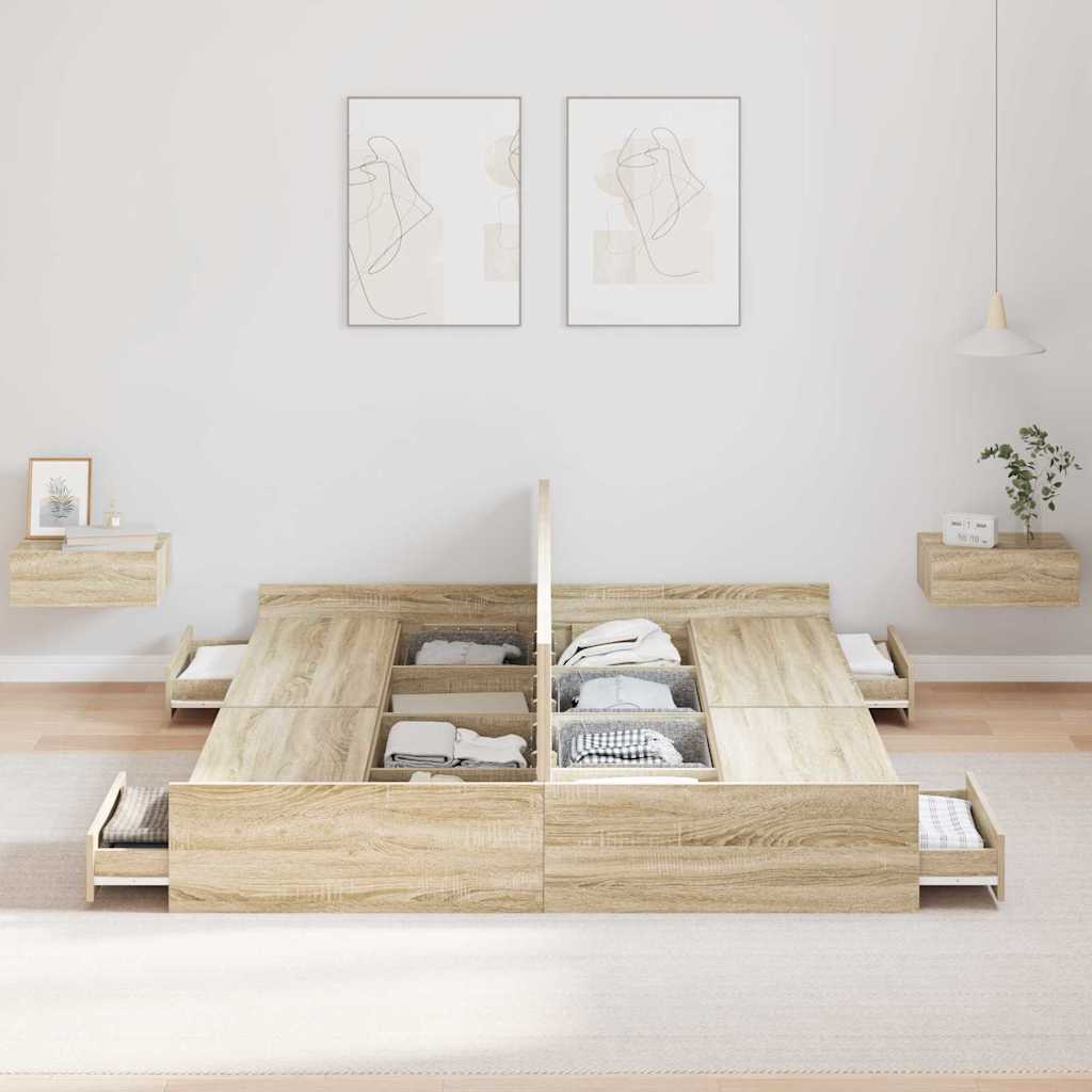 Seng med opbevaring Sonoma eg 135 x 190 cm Konstrueret træ