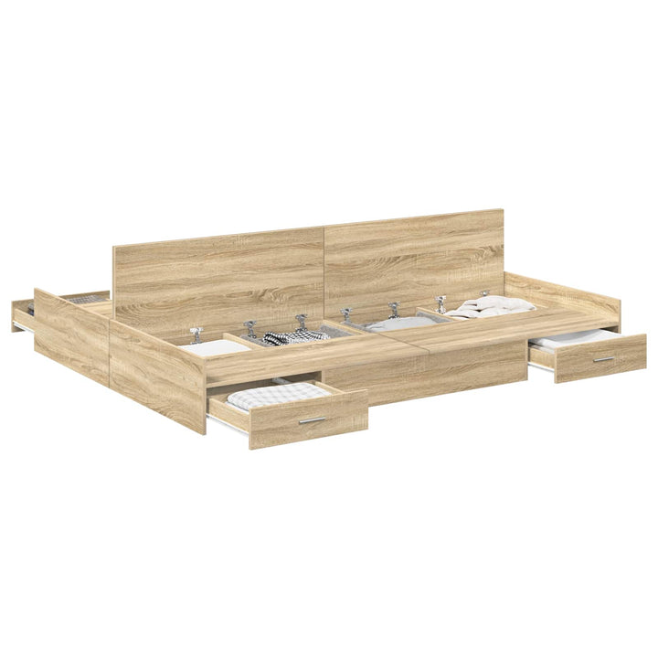 Seng med opbevaring Sonoma eg 135 x 190 cm Konstrueret træ