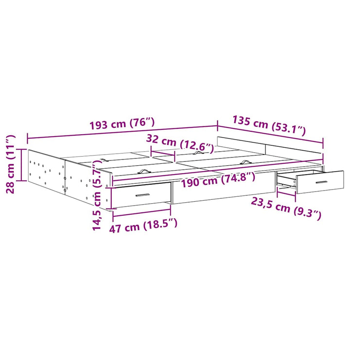 Seng med opbevaring Sonoma eg 135 x 190 cm Konstrueret træ