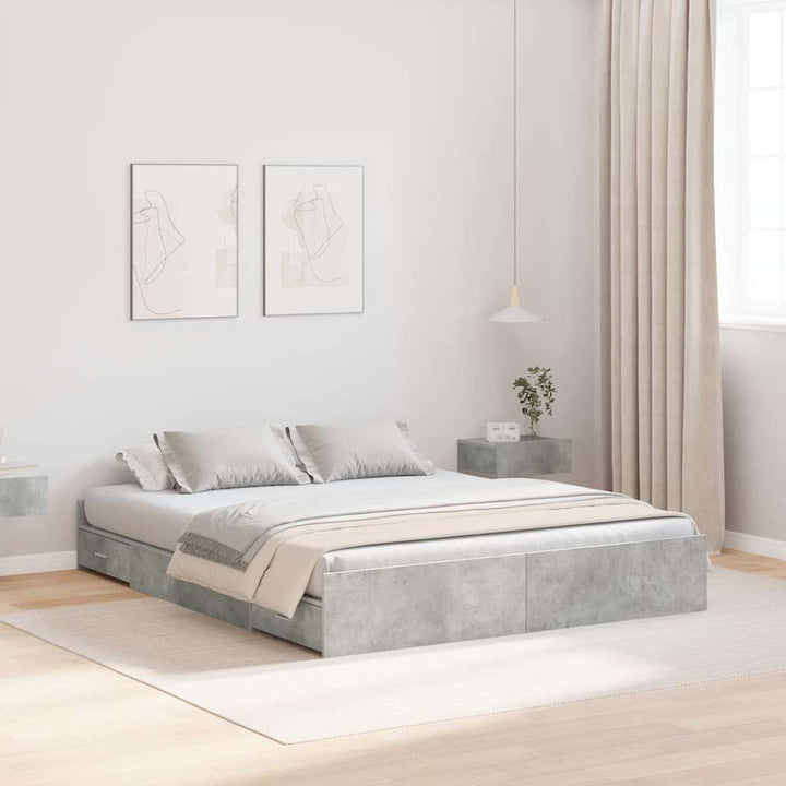 Seng med opbevaring Beton Grå 135 x 190 cm Konstrueret træ