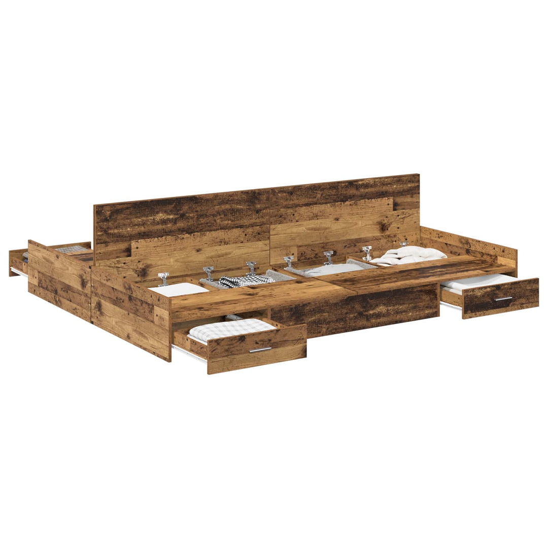 Seng med opbevaring Gammelt træ 135 x 190 cm Konstrueret træ