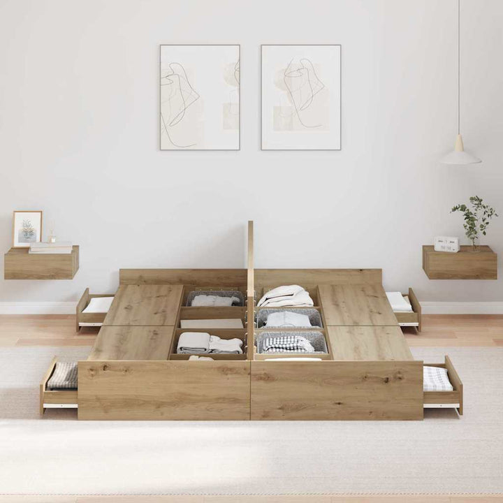 Seng med opbevaring Artisan Egetræ 135 x 190 cm Konstrueret træ