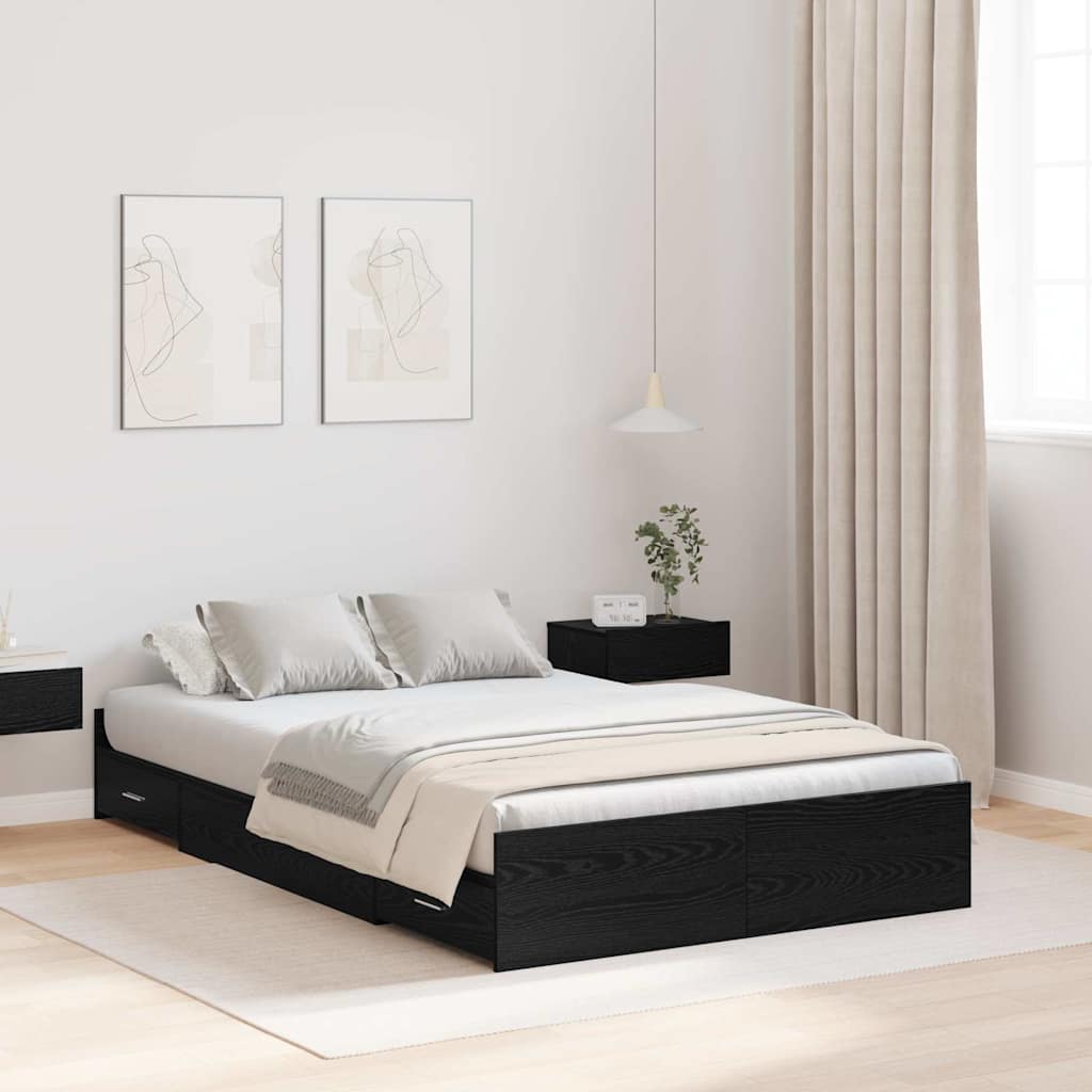Seng med opbevaring Sort eg 120 x 190 cm Konstrueret træ