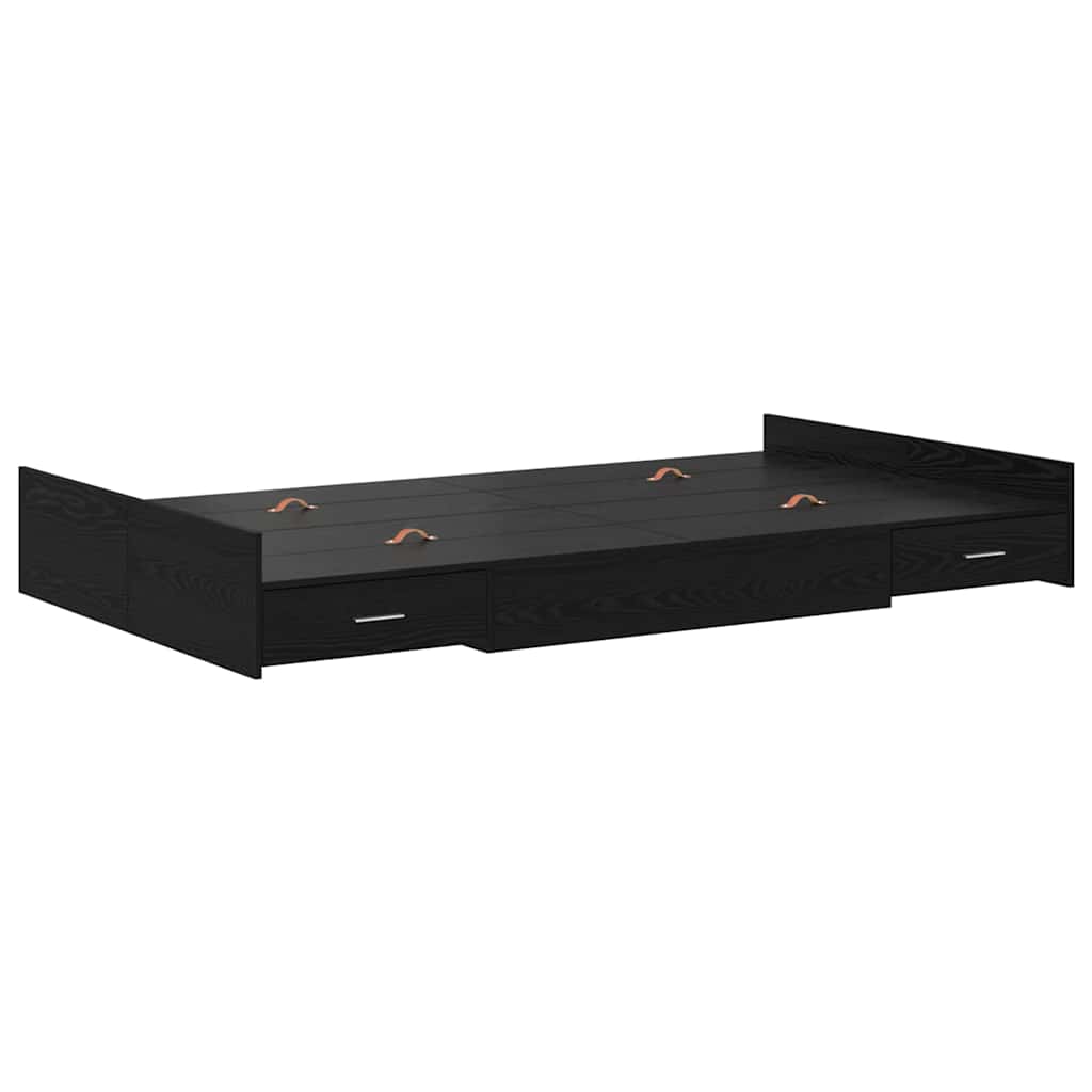 Seng med opbevaring Sort eg 120 x 190 cm Konstrueret træ