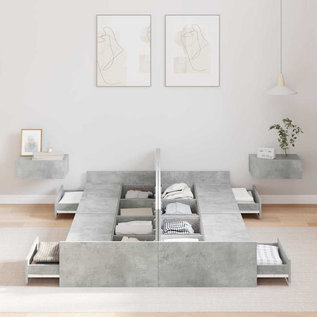Seng med opbevaring Beton Grå 120 x 190 cm Konstrueret træ