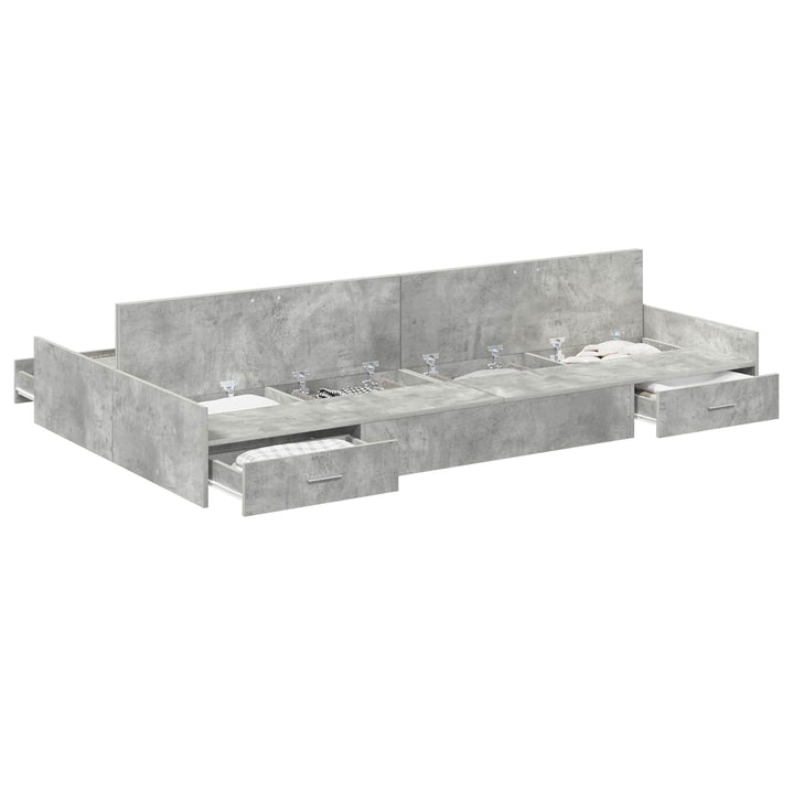 Seng med opbevaring Beton Grå 120 x 190 cm Konstrueret træ