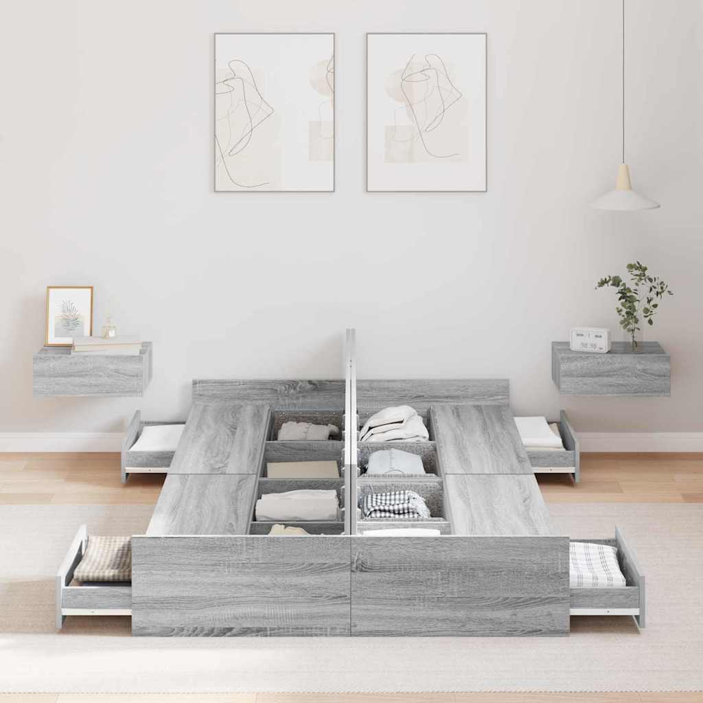 Seng med opbevaring Grå Sonoma 120 x 190 cm Konstrueret træ