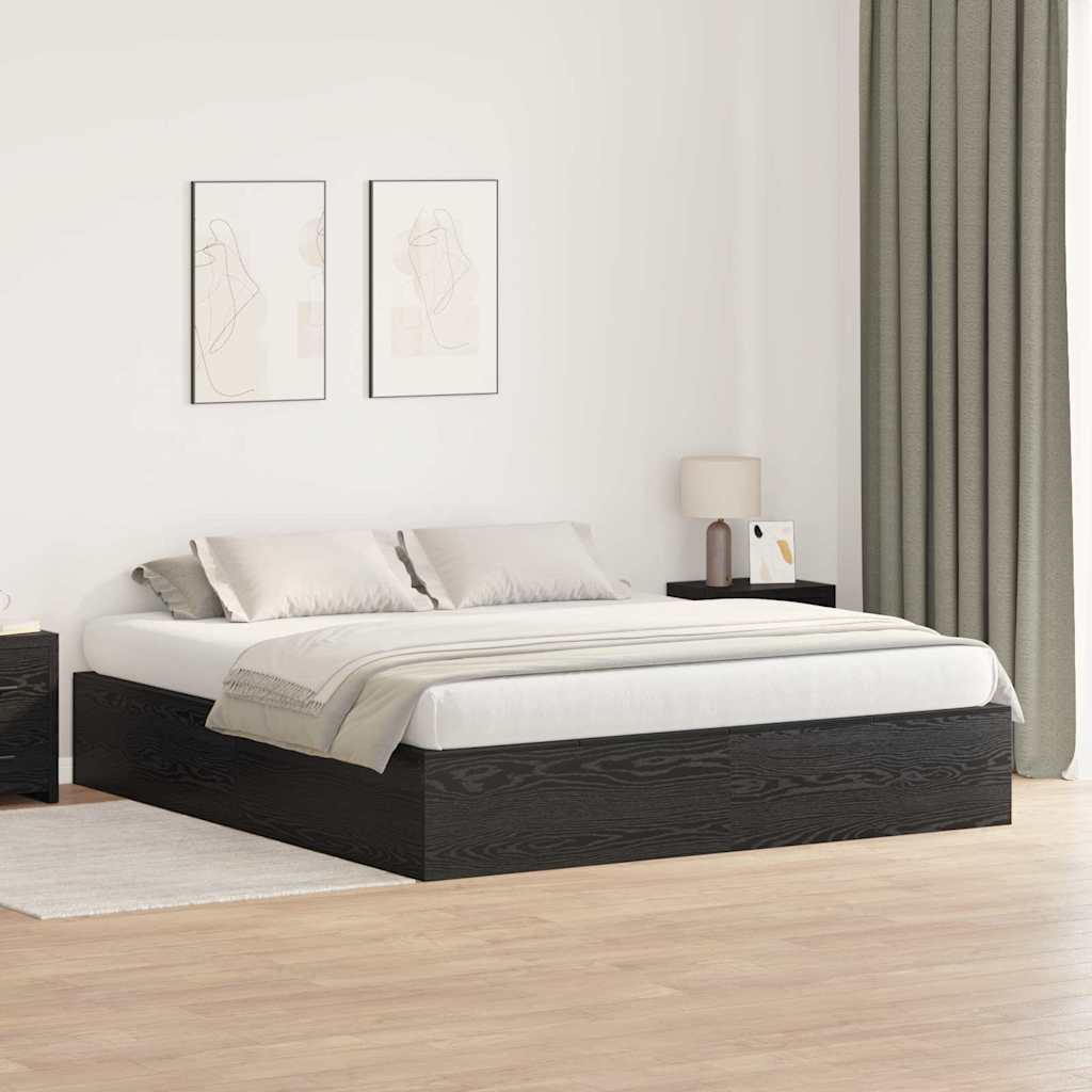 Seng med opbevaring Sort eg 200 x 200 cm Konstrueret træ