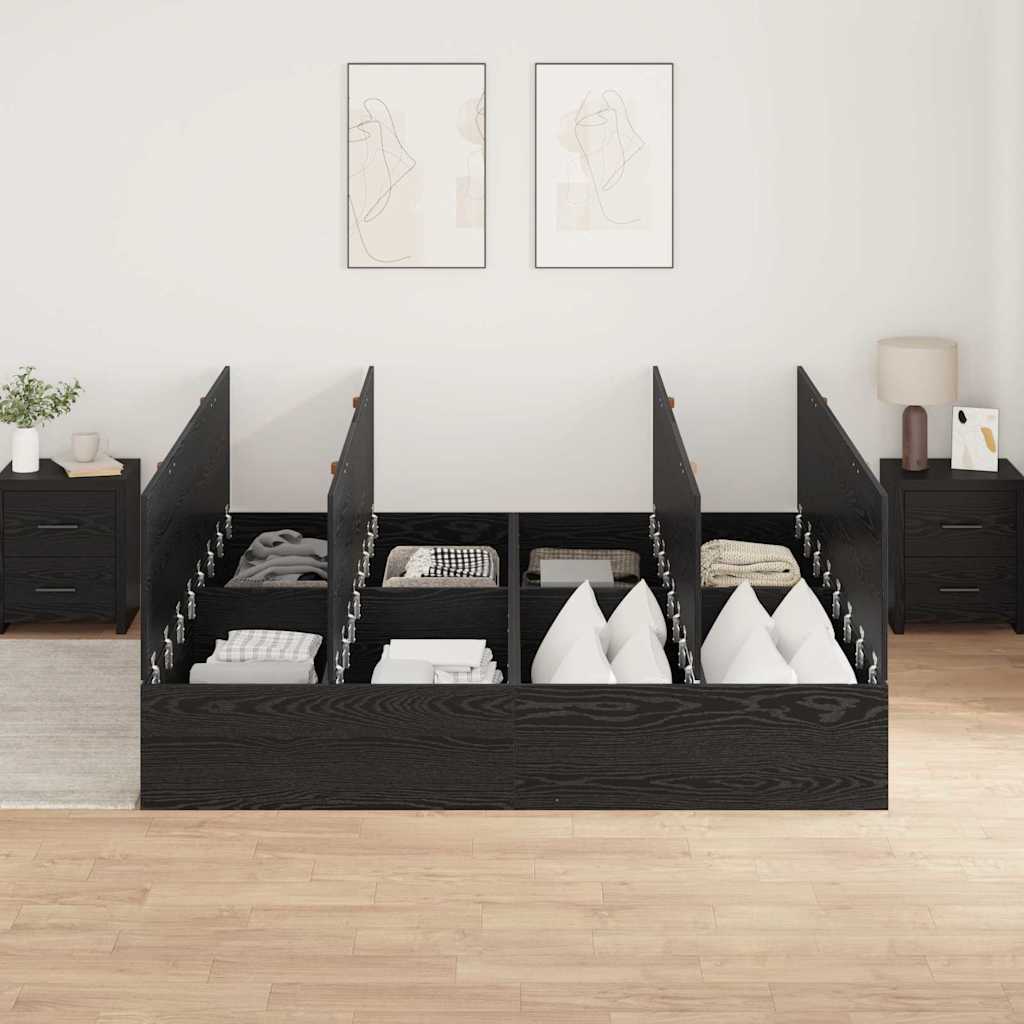 Seng med opbevaring Sort eg 200 x 200 cm Konstrueret træ