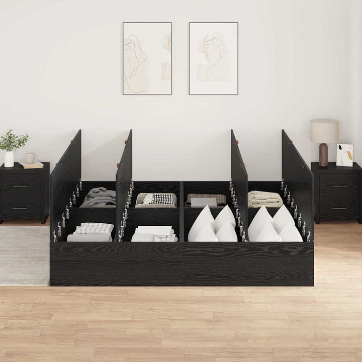 Seng med opbevaring Sort eg 200 x 200 cm Konstrueret træ