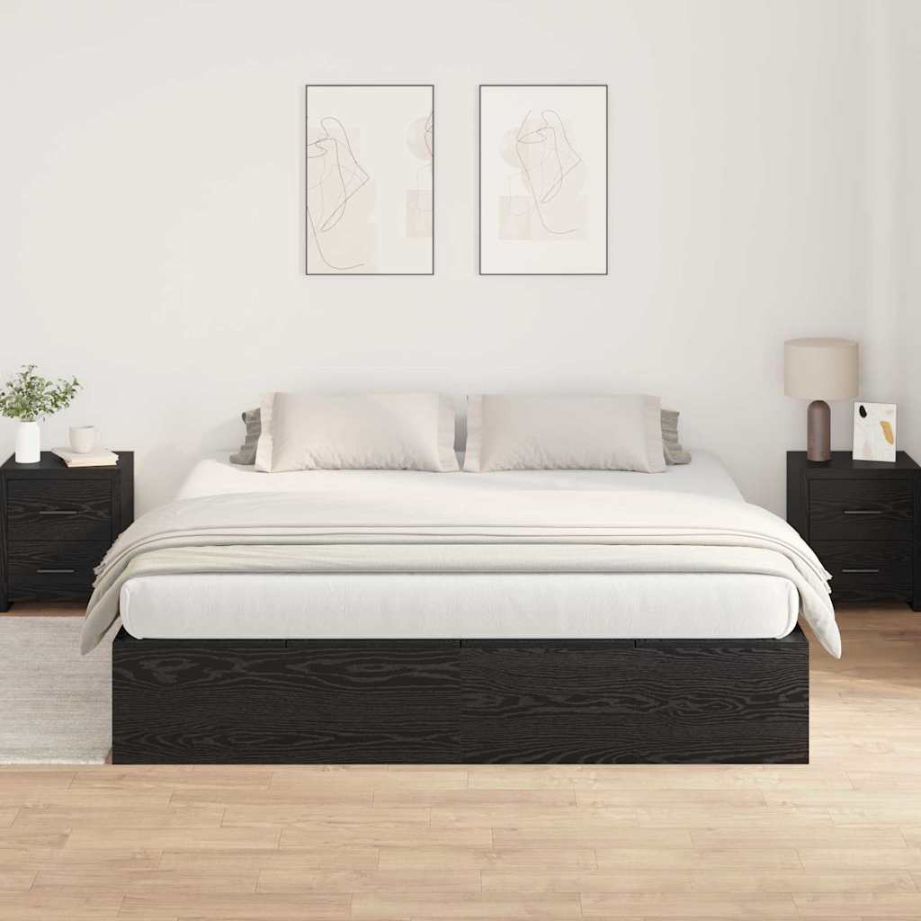 Seng med opbevaring Sort eg 200 x 200 cm Konstrueret træ