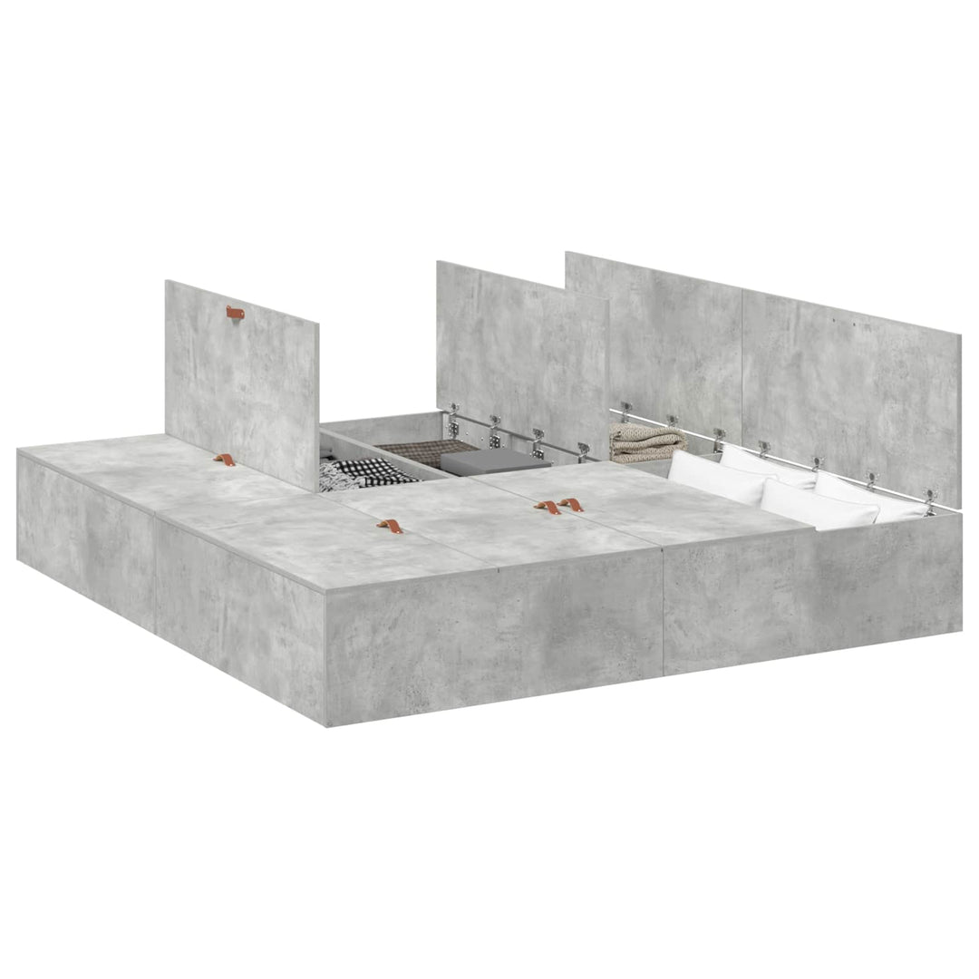 Seng med opbevaring Beton Grå 200 x 200 cm Konstrueret træ
