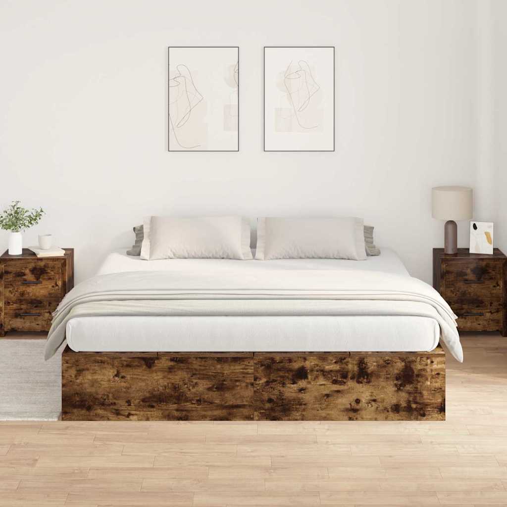 Seng med opbevaring Røget eg 200 x 200 cm Konstrueret træ