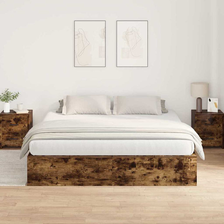 Seng med opbevaring Røget eg 200 x 200 cm Konstrueret træ