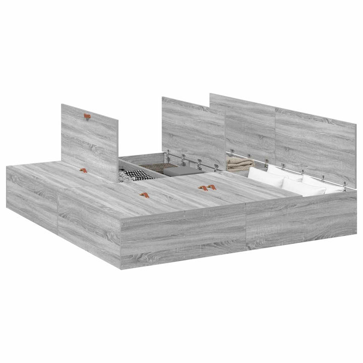 Seng med opbevaring Grå Sonoma 200 x 200 cm Konstrueret træ