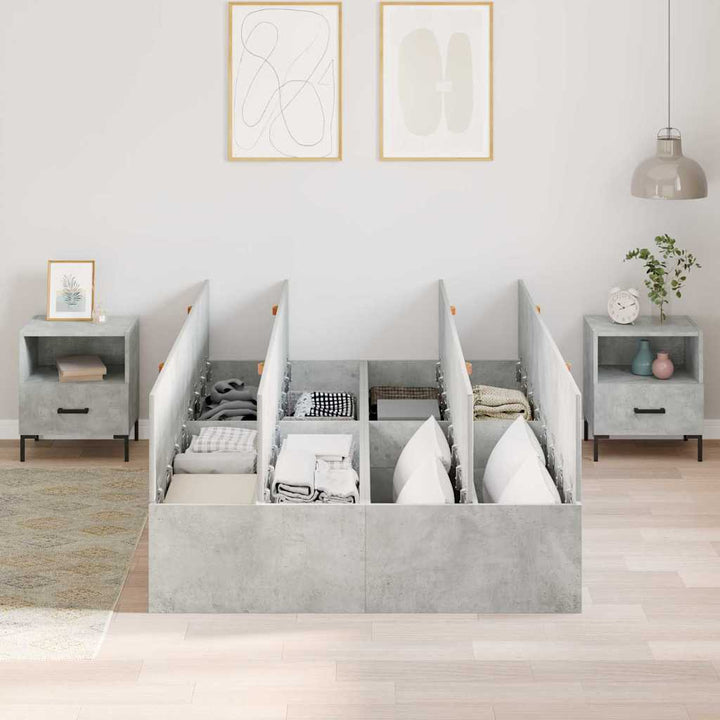 Seng med opbevaring Beton Grå 120 x 200 cm Konstrueret træ