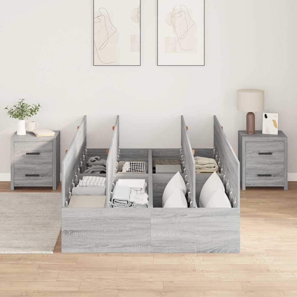 Seng med opbevaring Grå Sonoma 120 x 200 cm Konstrueret træ