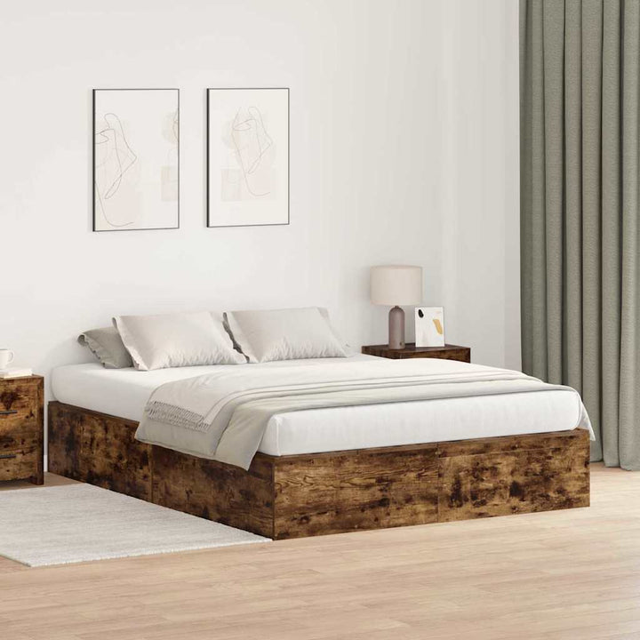 Seng med opbevaring Røget eg 150 x 200 cm Konstrueret træ