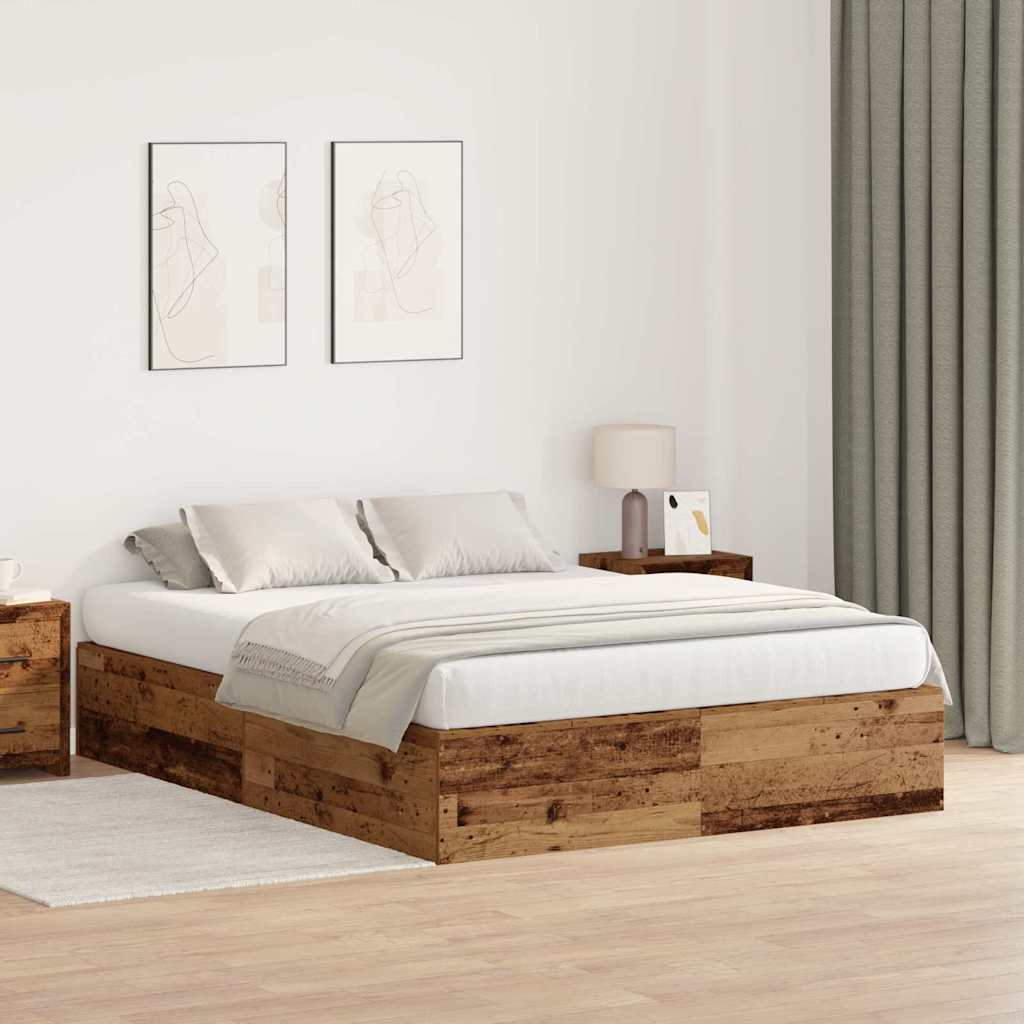 Seng med opbevaring Gammelt træ 150 x 200 cm Konstrueret træ