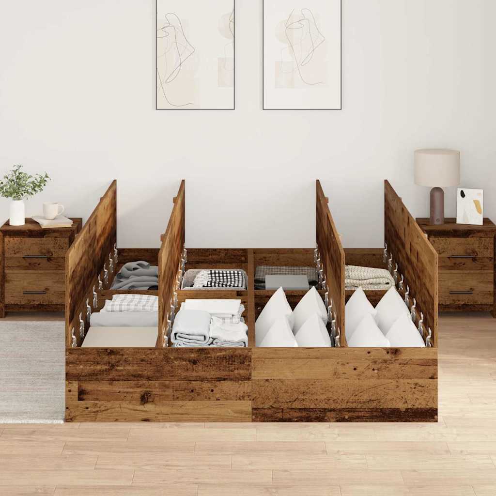 Seng med opbevaring Gammelt træ 150 x 200 cm Konstrueret træ