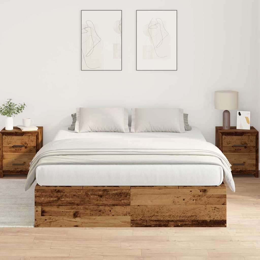 Seng med opbevaring Gammelt træ 150 x 200 cm Konstrueret træ