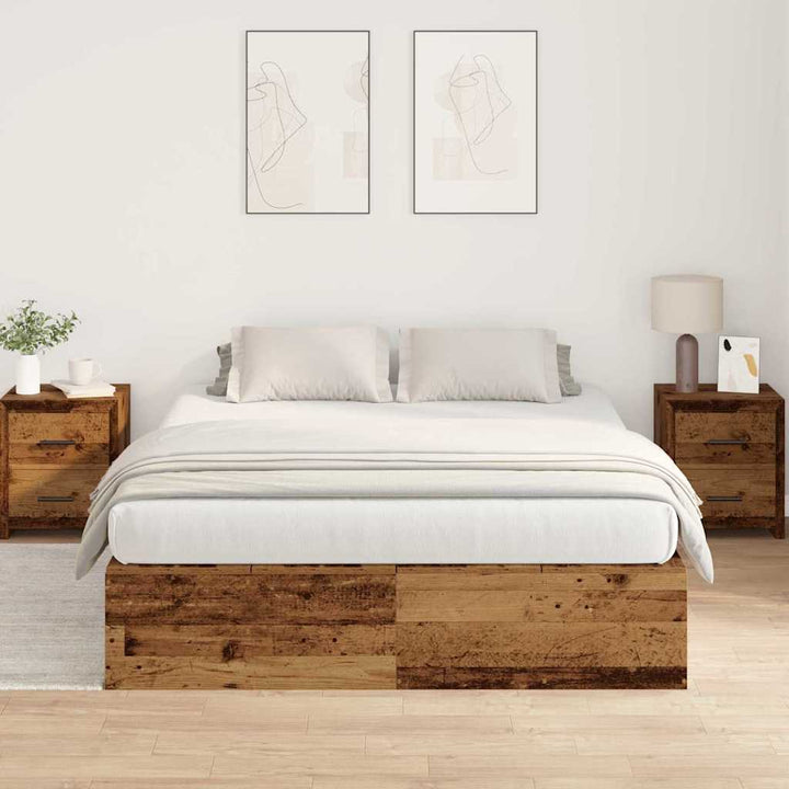 Seng med opbevaring Gammelt træ 150 x 200 cm Konstrueret træ