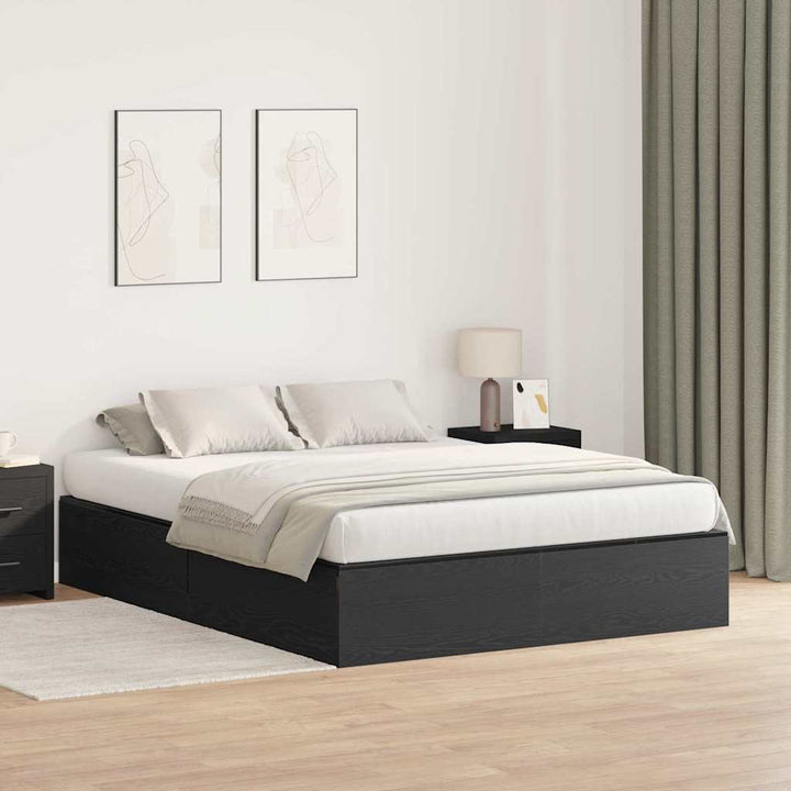 Seng med opbevaring Sort eg 160 x 200 cm Konstrueret træ