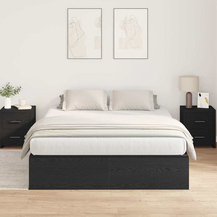 Seng med opbevaring Sort eg 160 x 200 cm Konstrueret træ