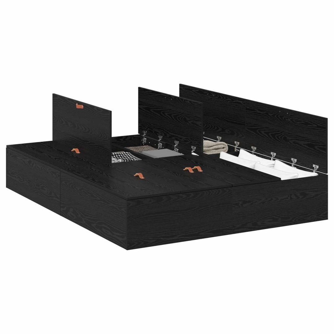 Seng med opbevaring Sort eg 160 x 200 cm Konstrueret træ