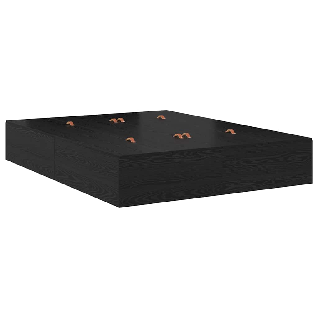 Seng med opbevaring Sort eg 160 x 200 cm Konstrueret træ