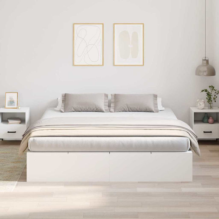 Seng med opbevaring med dør Hvid 180 x 200 cm Konstrueret træ