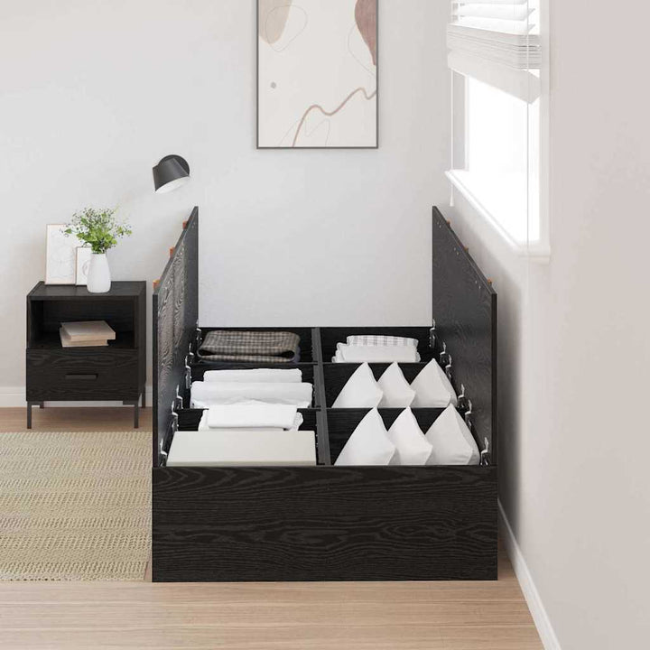 Seng med opbevaring med dør Sort eg 90 x 190 cm Konstrueret træ