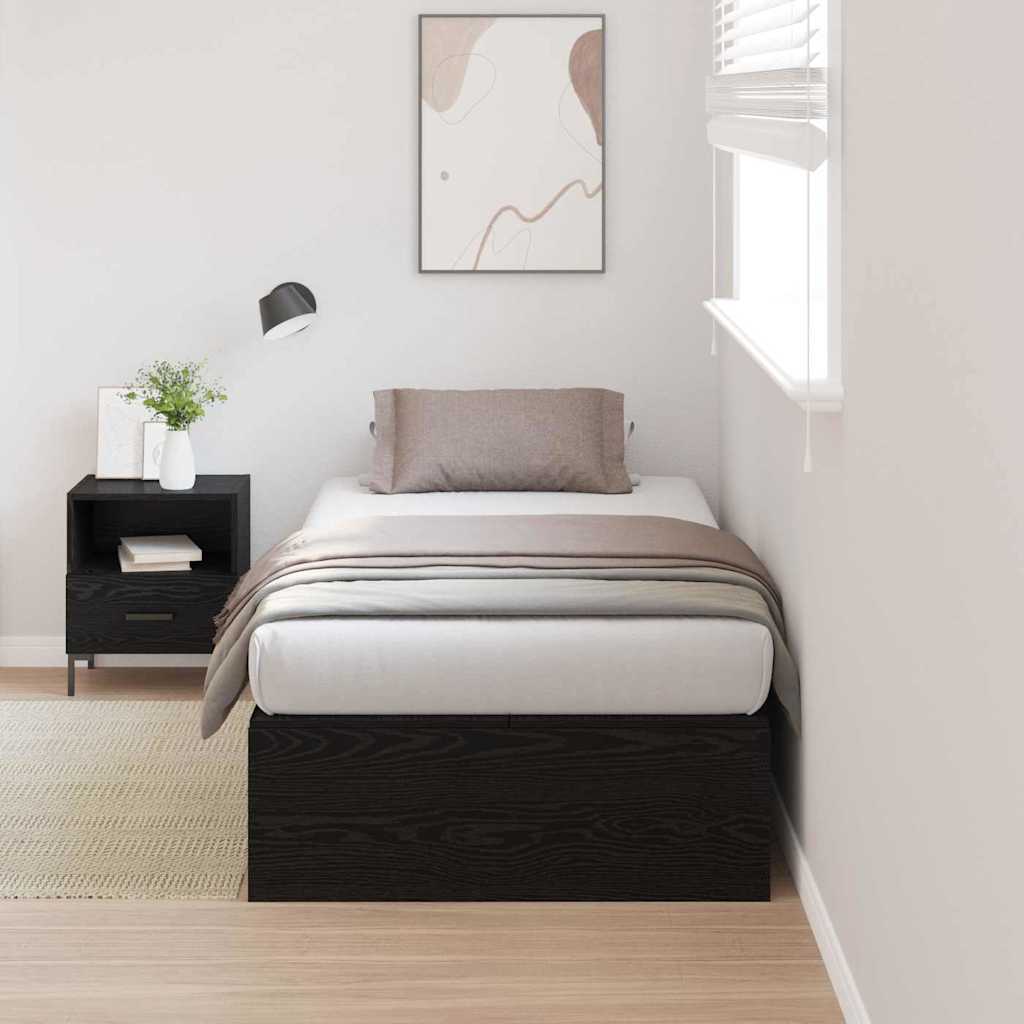 Seng med opbevaring med dør Sort eg 70 x 190 cm Konstrueret træ