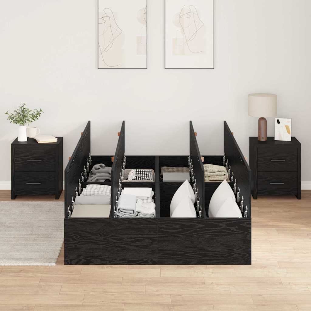 Seng med opbevaring Sort eg 120 x 190 cm Konstrueret træ