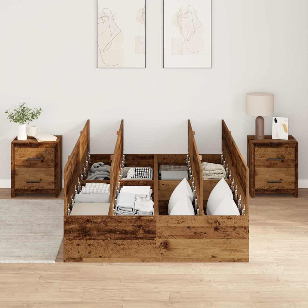 Seng med opbevaring Gammelt træ 120 x 190 cm Konstrueret træ