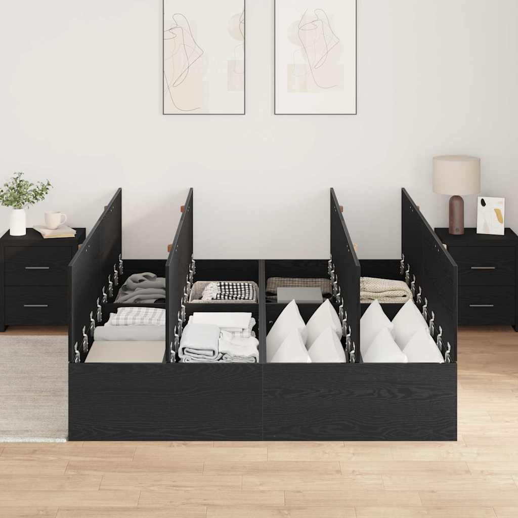 Seng med opbevaring Sort eg 140 x 190 cm Konstrueret træ