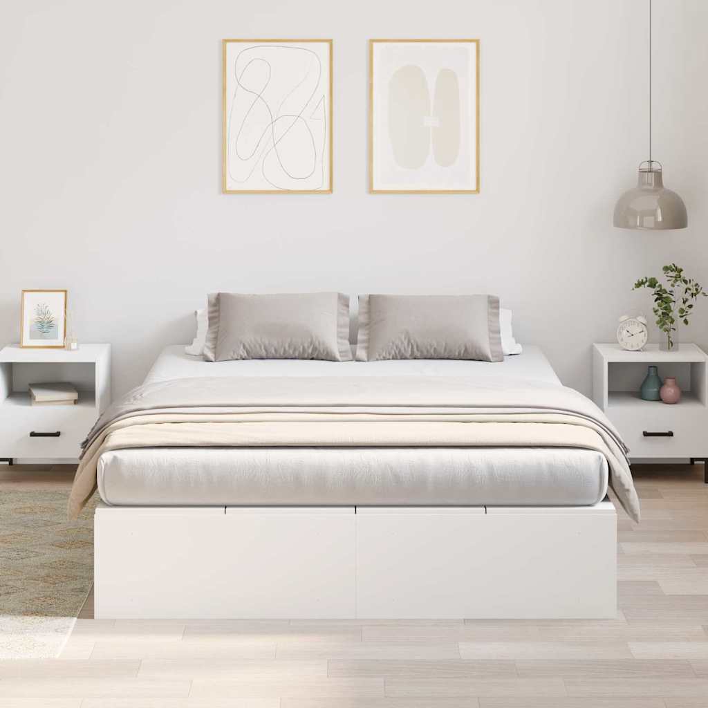 Seng med opbevaring med dør Hvid 135 x 190 cm Konstrueret træ