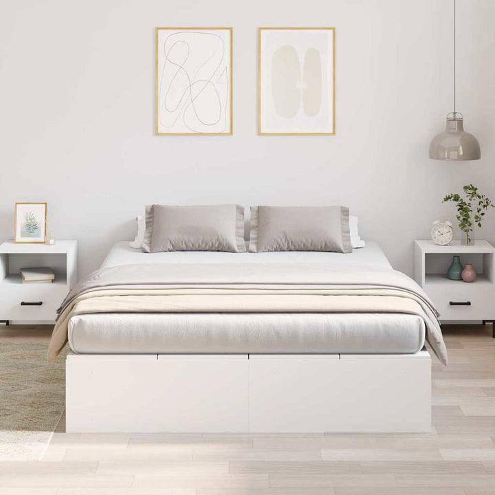 Seng med opbevaring med dør Hvid 135 x 190 cm Konstrueret træ