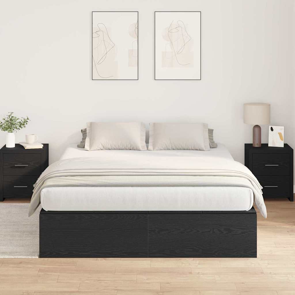 Seng med opbevaring Sort eg 135 x 190 cm Konstrueret træ
