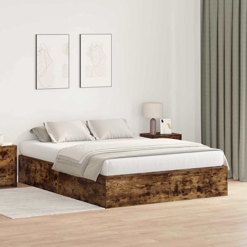 Seng med opbevaring Røget eg 135 x 190 cm Konstrueret træ