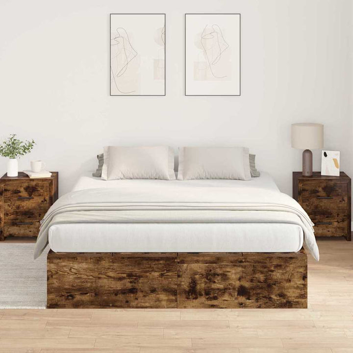 Seng med opbevaring Røget eg 135 x 190 cm Konstrueret træ