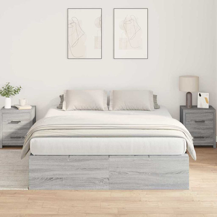 Seng med opbevaring Grå Sonoma 135 x 190 cm Konstrueret træ
