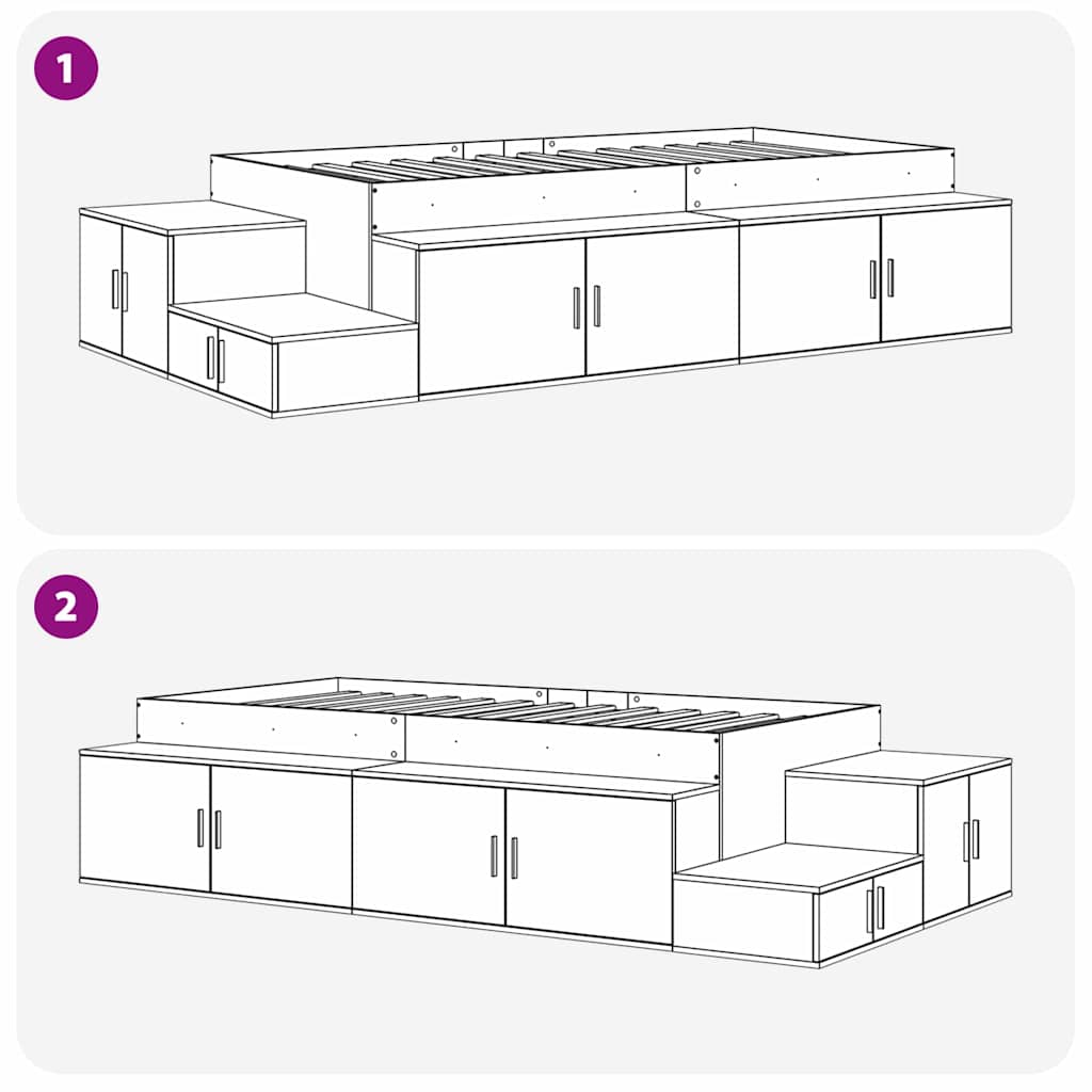 Seng med opbevaring med opbevaring Hvid 90 cm Konstrueret træ