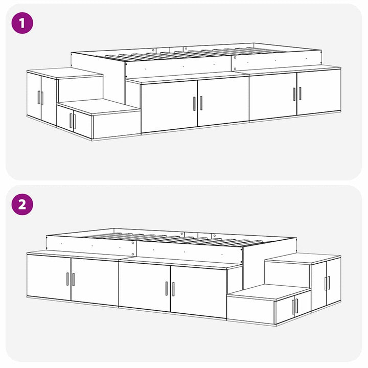 Seng med opbevaring med opbevaring Hvid 90 cm Konstrueret træ