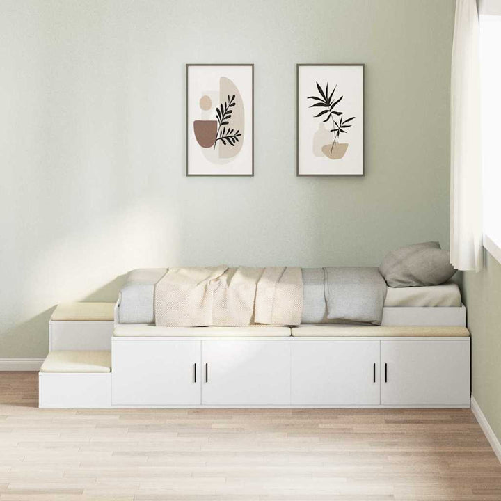 Seng med opbevaring med hylde Hvid 80 cm Konstrueret træ